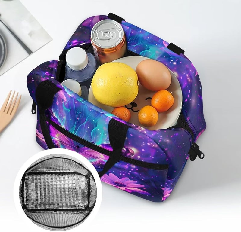 Yuosegray Butterfly Lunch Box for Girls 4-6 Purple Preppy Lunch Box for Kids 6-8 Preschool Meal Bag Boys 8-10 Kindergarten Toddler Children Elementary School Adjustable Shoulder Strap Portable - Image 4